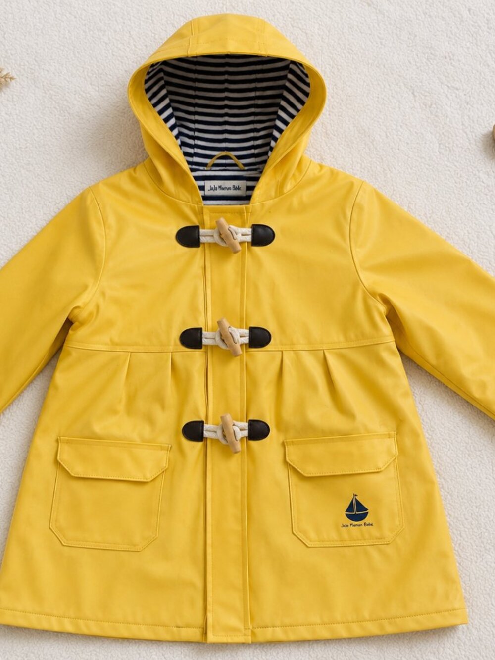 JoJo Maman Bébé Yellow Raincoat Toggle Breton Stripe 12-18M Toddler